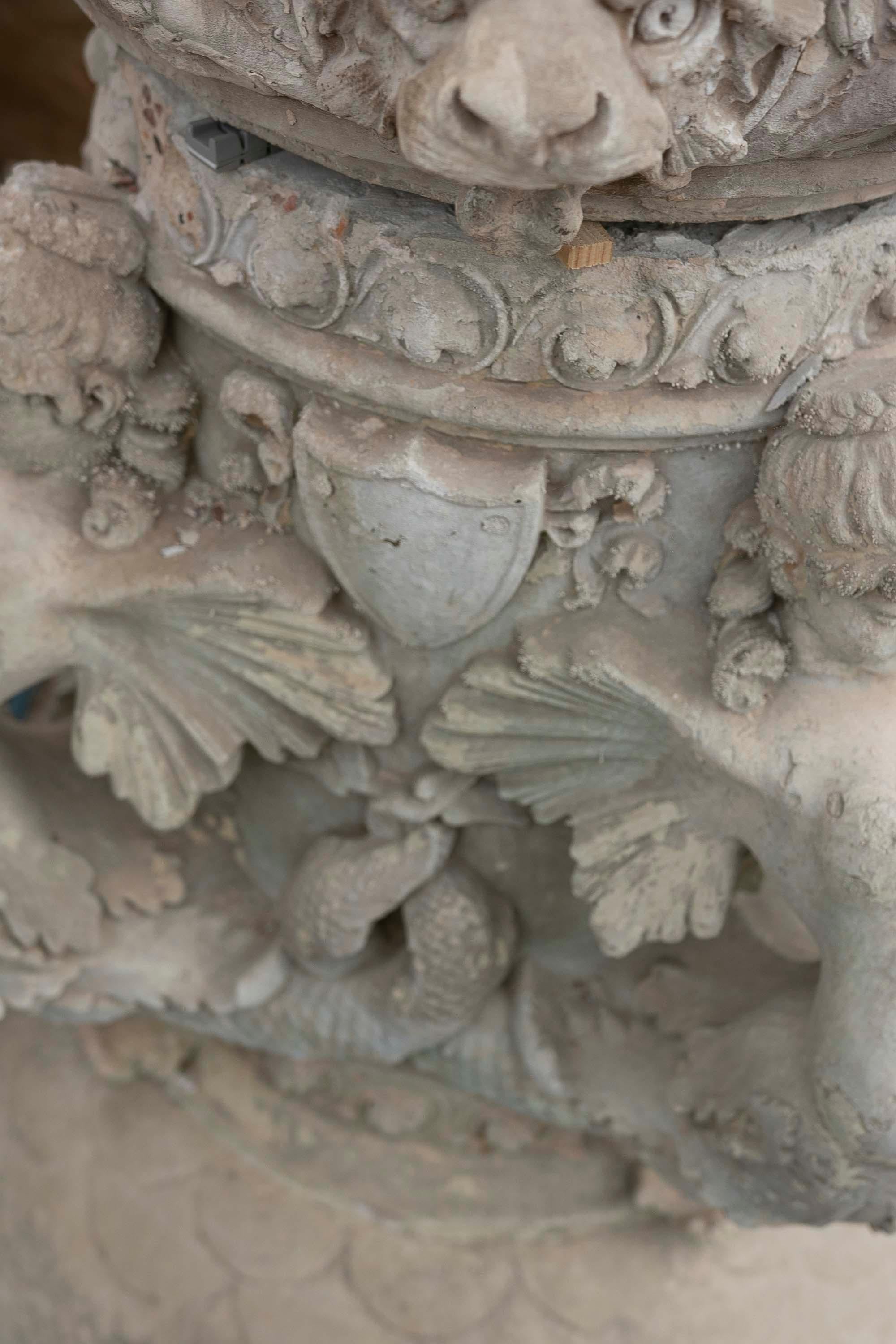 19th Century Italian Hand-Carved and Profusely Decorated Stone Centrepiece Fountain  For Sale