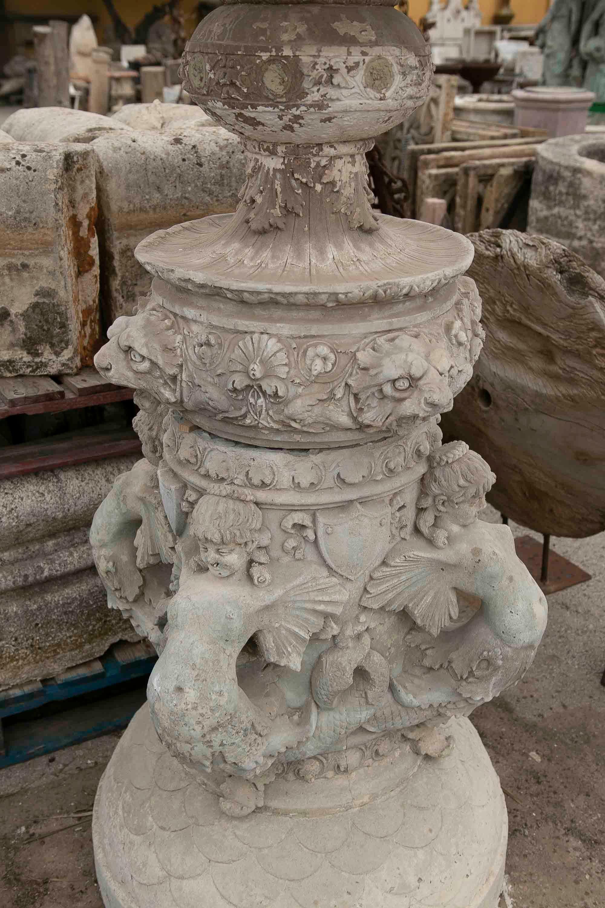 Italian Hand-Carved and Profusely Decorated Stone Centrepiece Fountain  For Sale 4