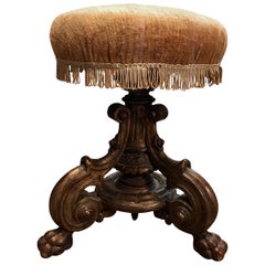 Italian Hand Carved Belle Époque Carved Adjustable Stool