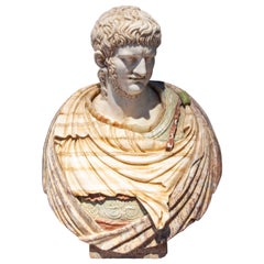 Italian Hand-Carved Bust of a Roman Emperor in Different Types of Marble