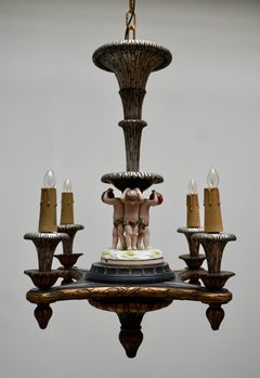 Italian Hand-Carved Chandelier with Porcelain Putti