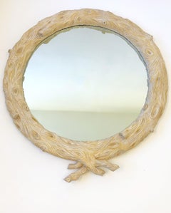 Italian Hand Carved Faux Bois Round Mirror in the Manner of Bartolozzi & Maioli
