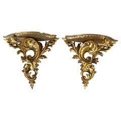 Italian Hand-Carved Gilded Wall Brackets, Rococo, Mid-19th Century