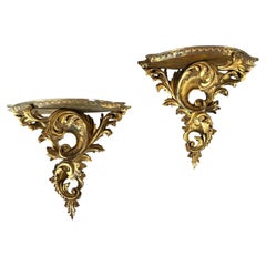 Italian Hand-Carved Gilded Wall Brackets, Rococo, Mid-19th Century