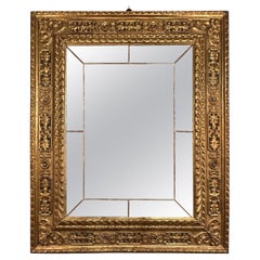 Italian Hand-Carved, Gilded with Painted Framed Sectioned Mirror — 18th Century