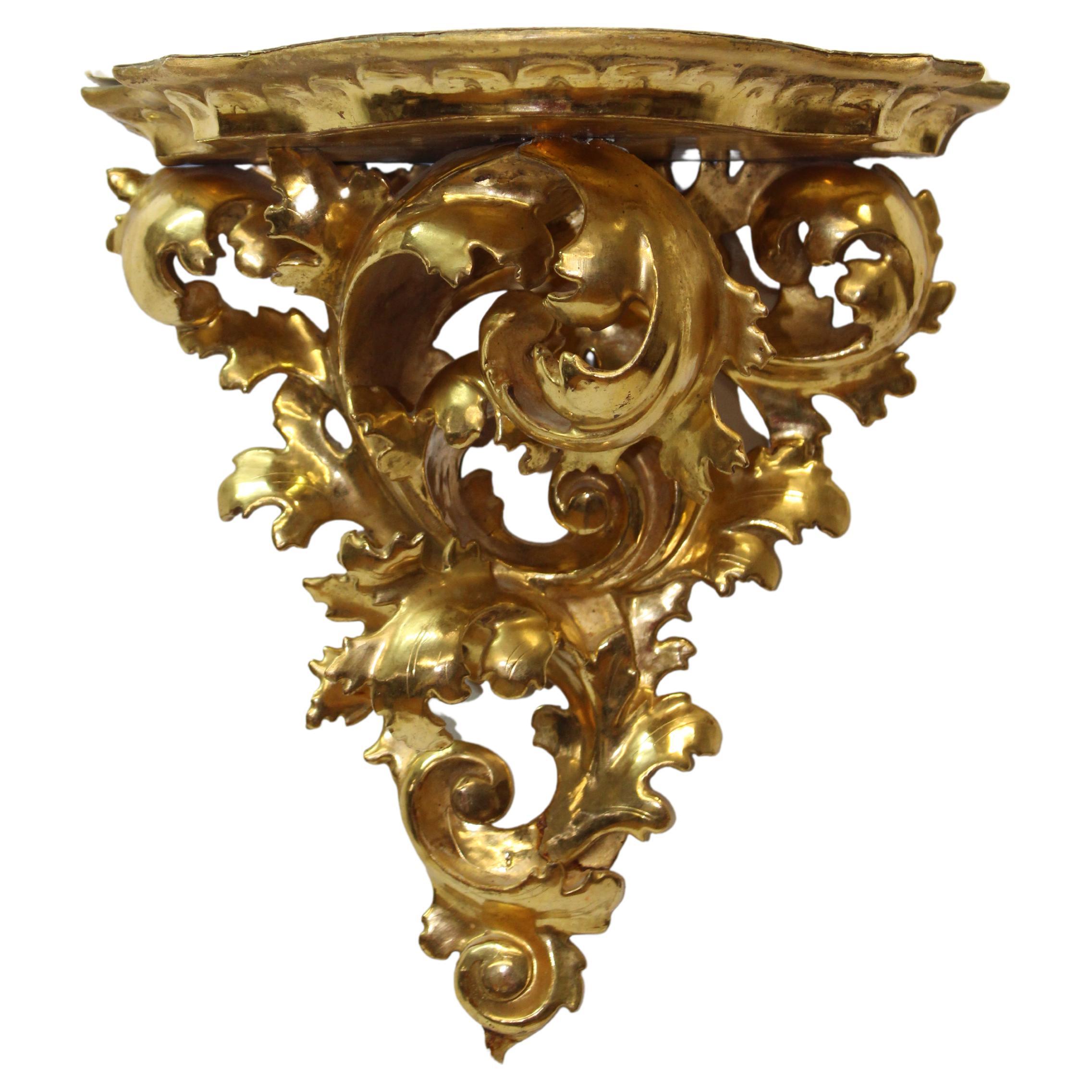 Italian Hand Carved & Gilded Wood Shelf For Sale