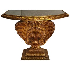 Italian Hand Carved Giltwood Clam Pedestal Console Table