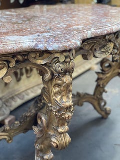 Italian Hand Carved Giltwood Center Table with Marble Top
