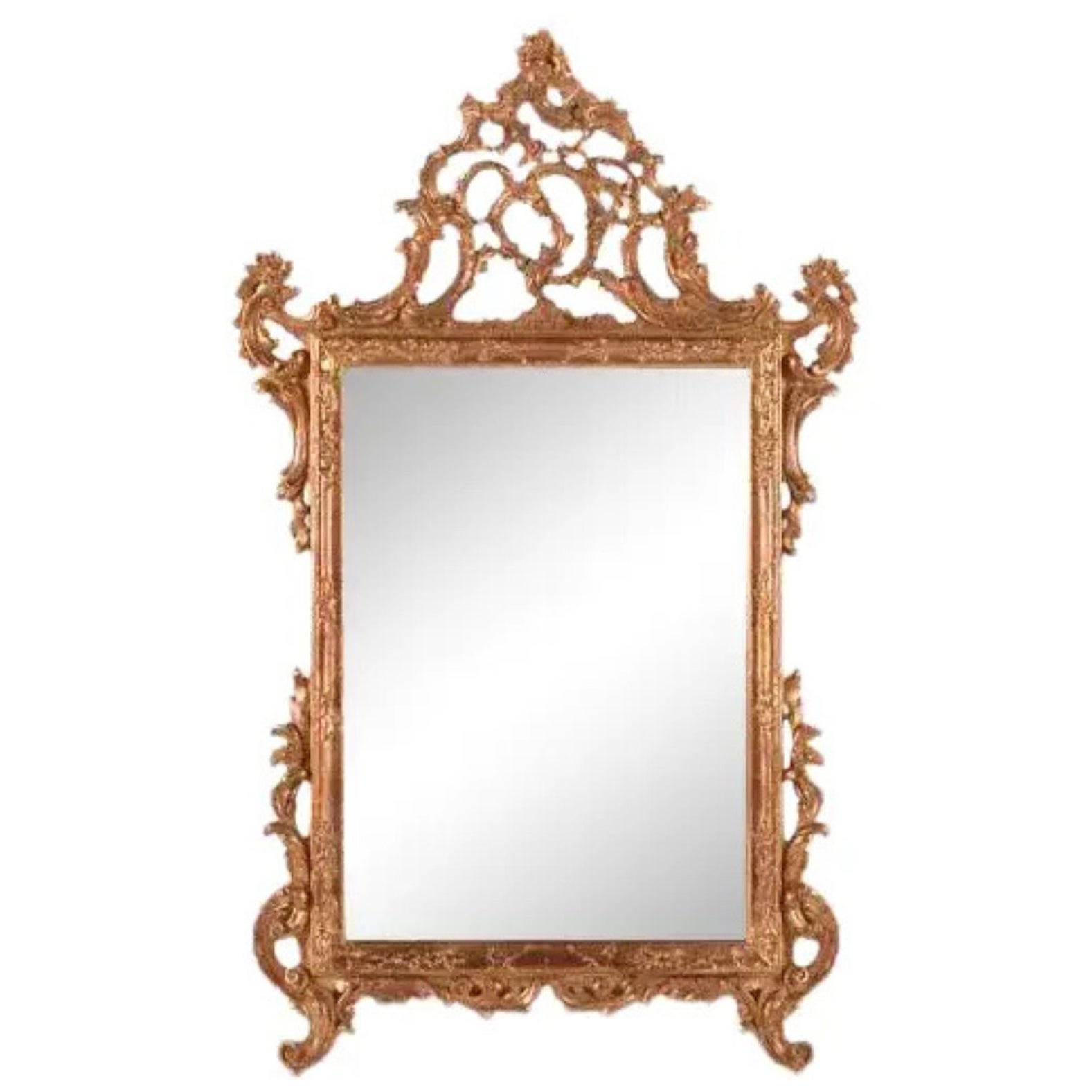 Italian Hand-Carved Giltwood Baroque Beveled Wall Mirror For Sale