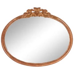Italian Hand-Carved Giltwood Oval Mirror with Plume Crest Vintage Glass, 1990s