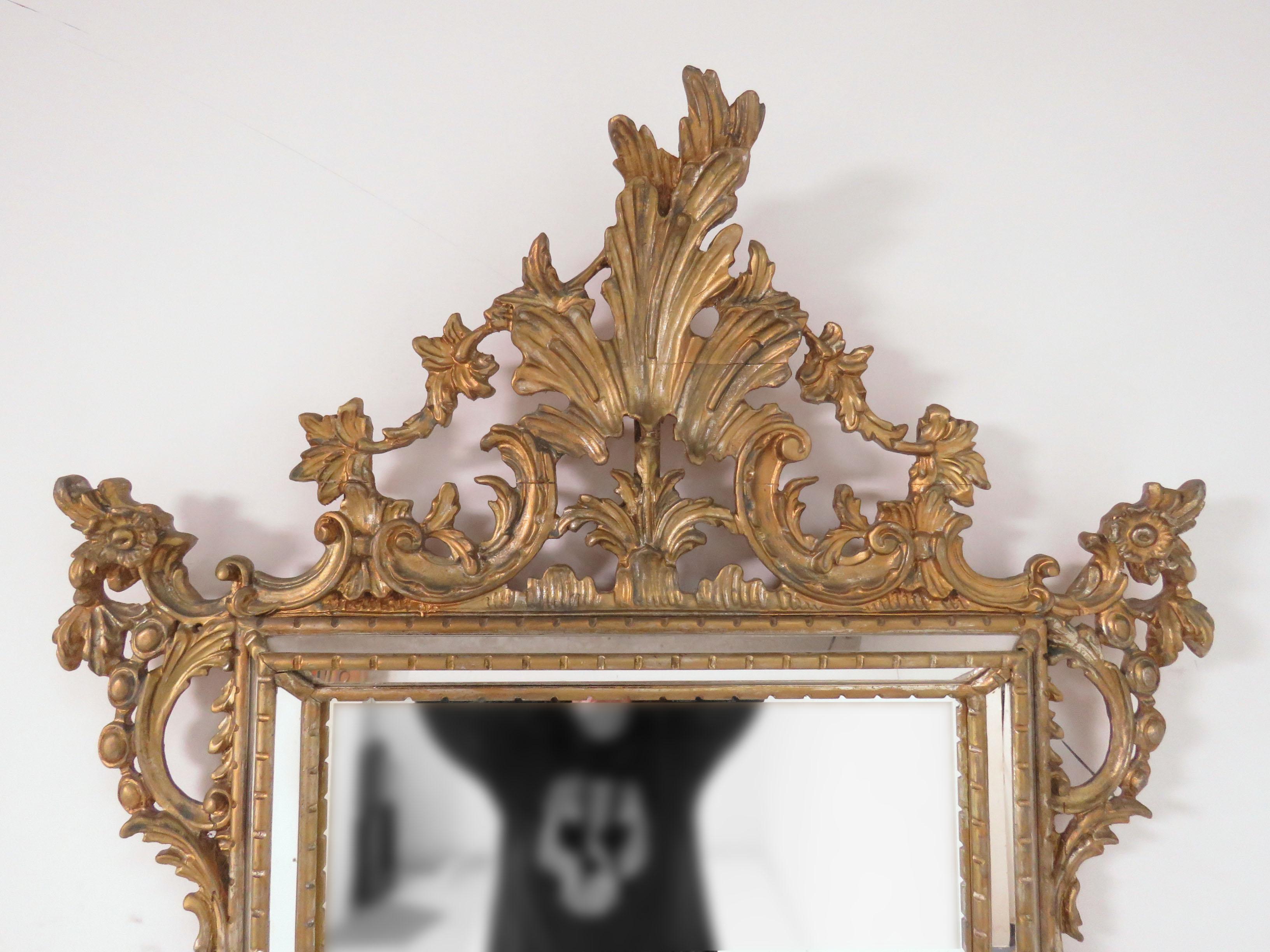 Hollywood Regency Italian Hand Carved Giltwood Venetian Style Mirror