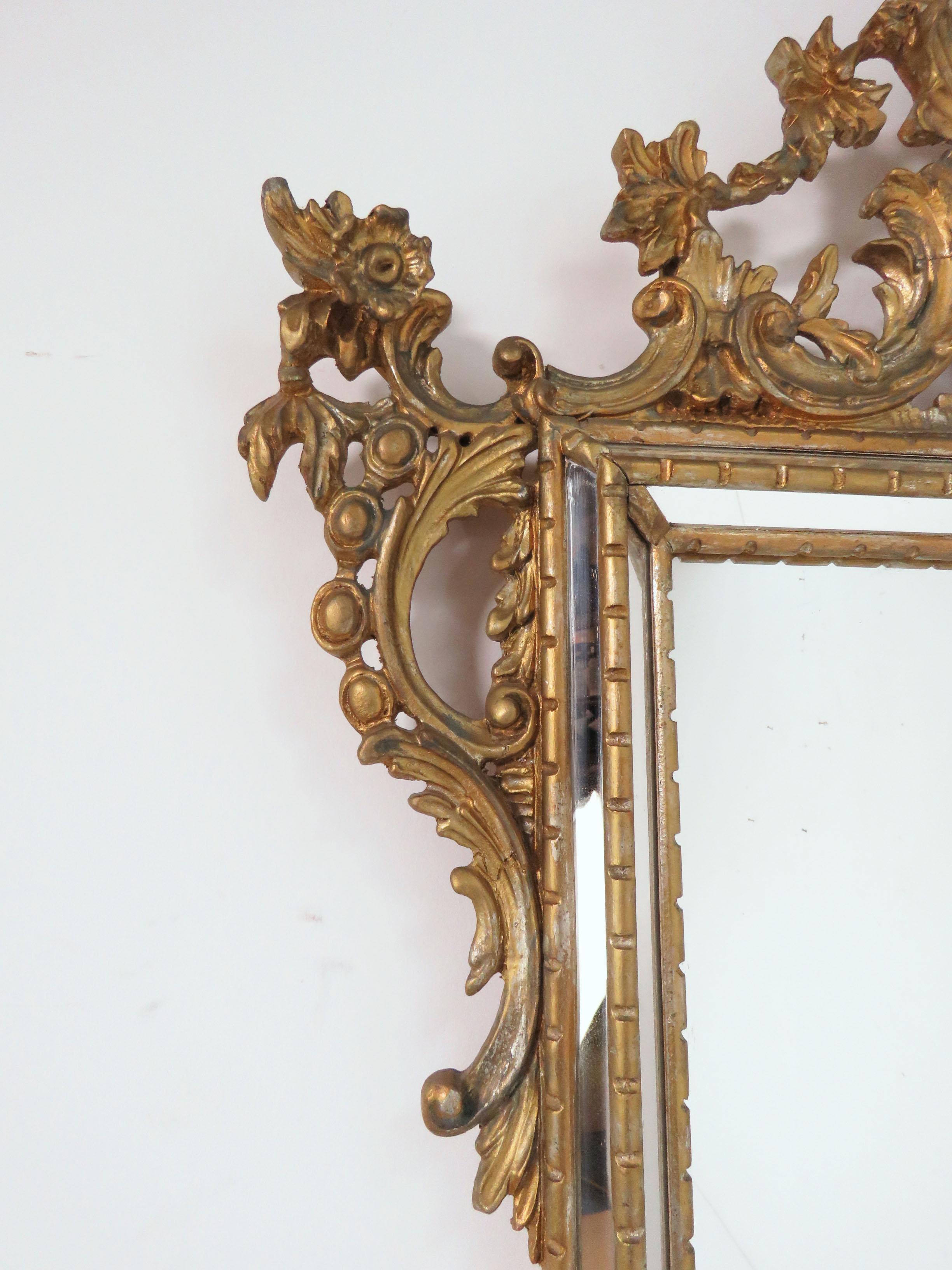 Italian Hand Carved Giltwood Venetian Style Mirror In Good Condition In Peabody, MA
