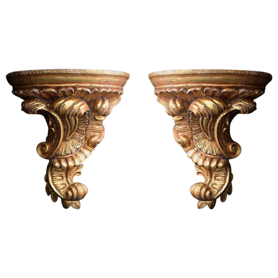 Italian Hand Carved Gold Gilt Wall Corbels, circa 1890