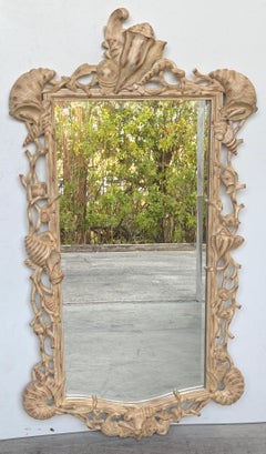 Italian Hand-Carved Grotto Shell & Coral Reef Mirror with Beveled Glass