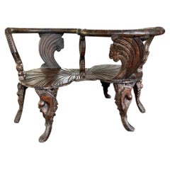 Italian Hand Carved Grotto Tête-à-Tête Bench in Walnut
