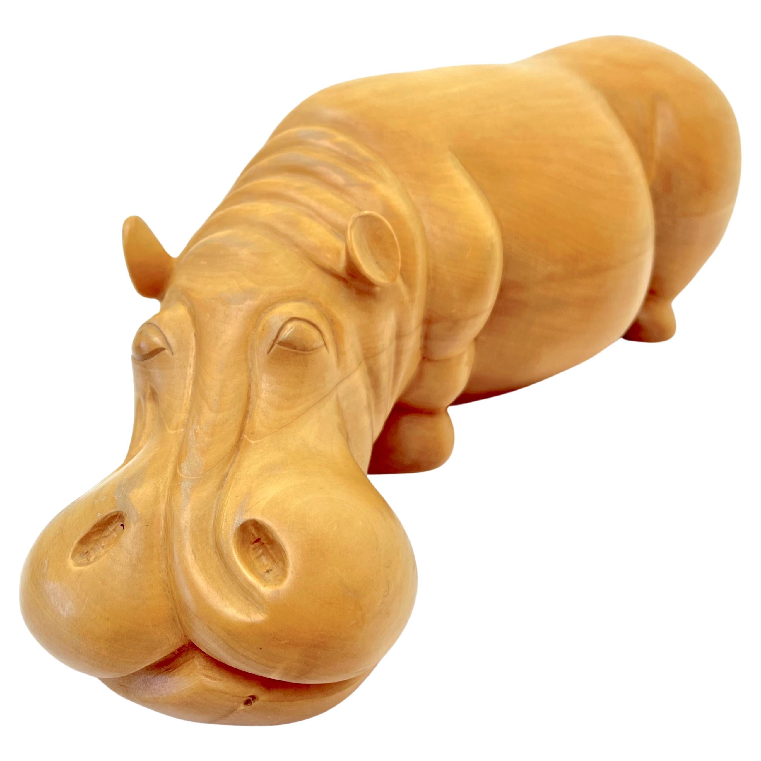 Hand-Carved Italian Hand Carved Hippo Sculpture 
