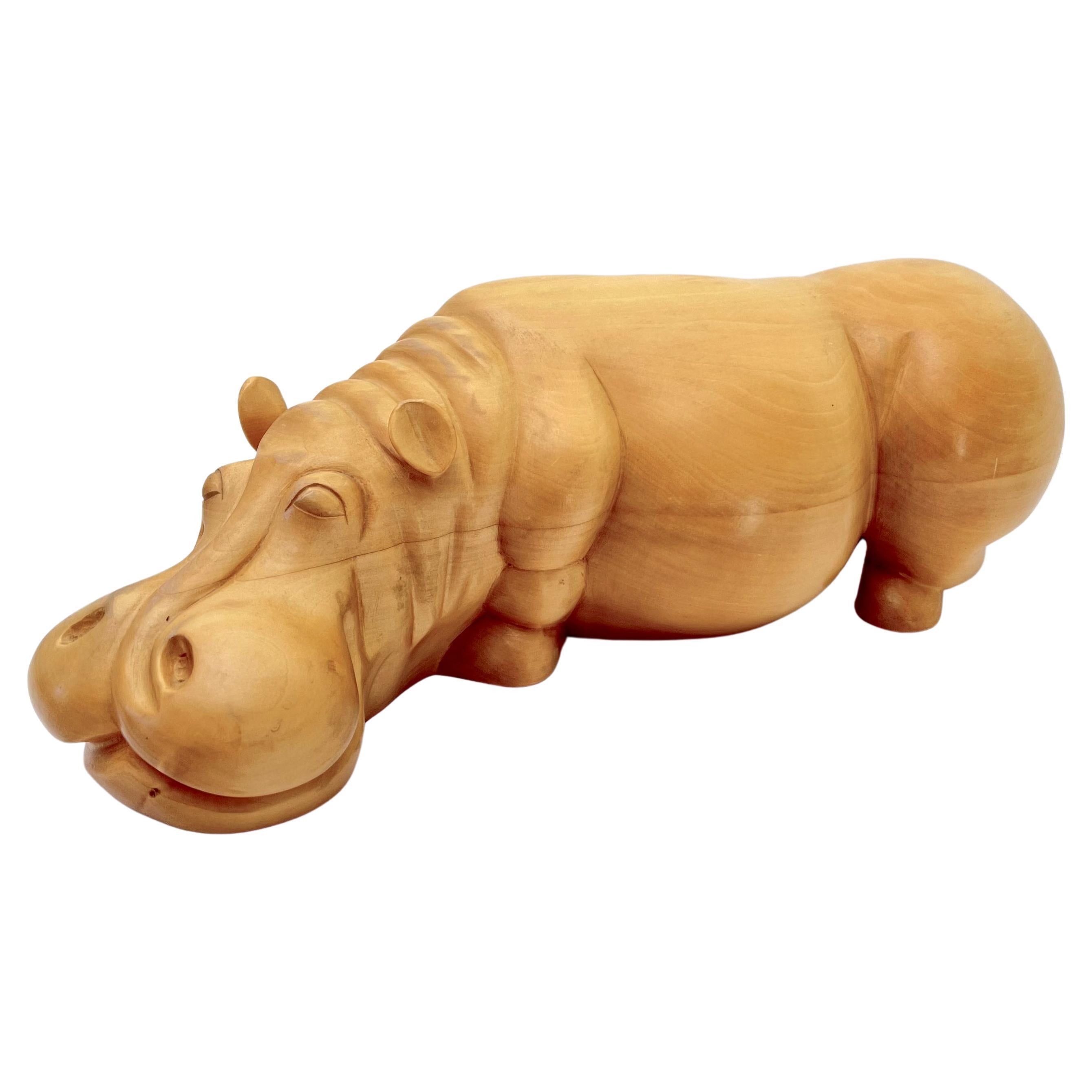 Italian Hand Carved Hippo Sculpture  In Good Condition In New York, NY
