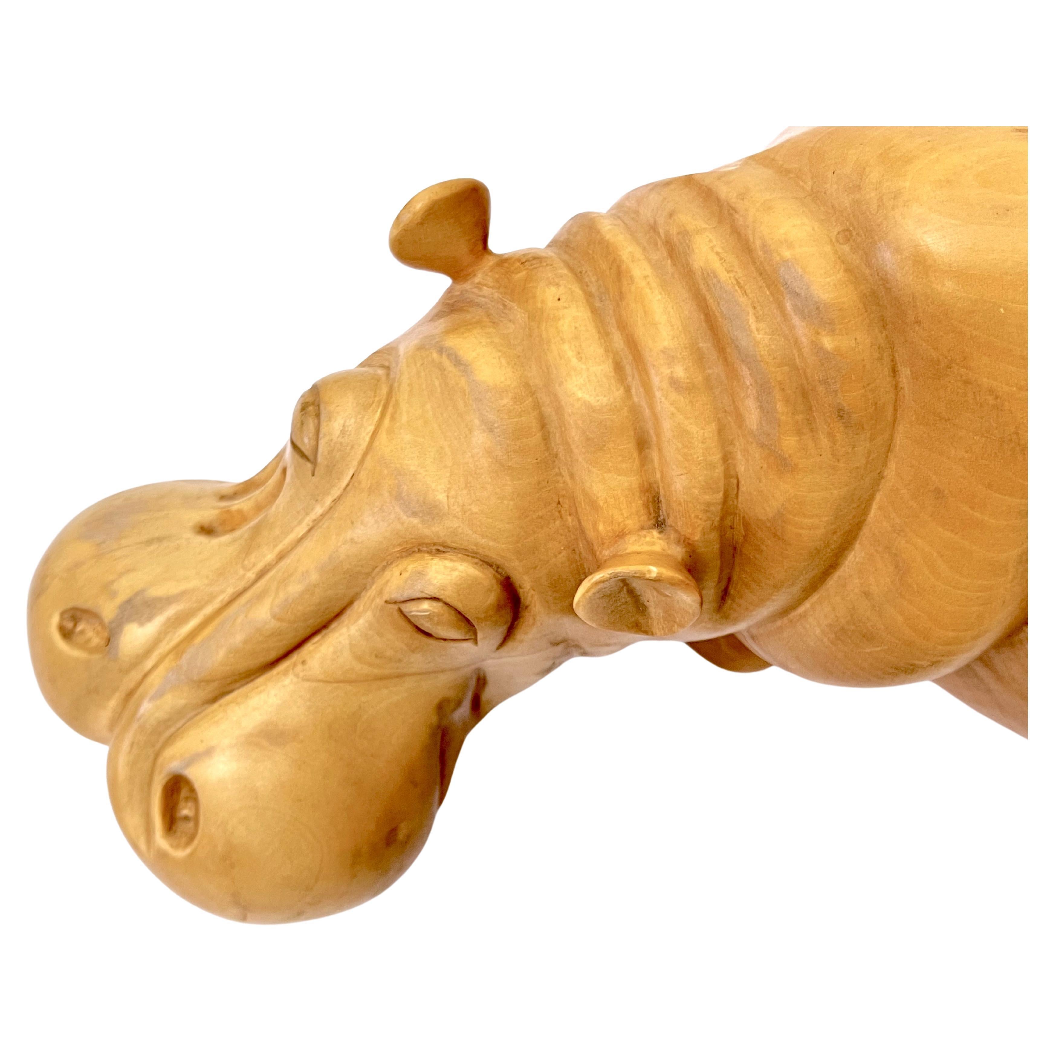 Late 20th Century Italian Hand Carved Hippo Sculpture 