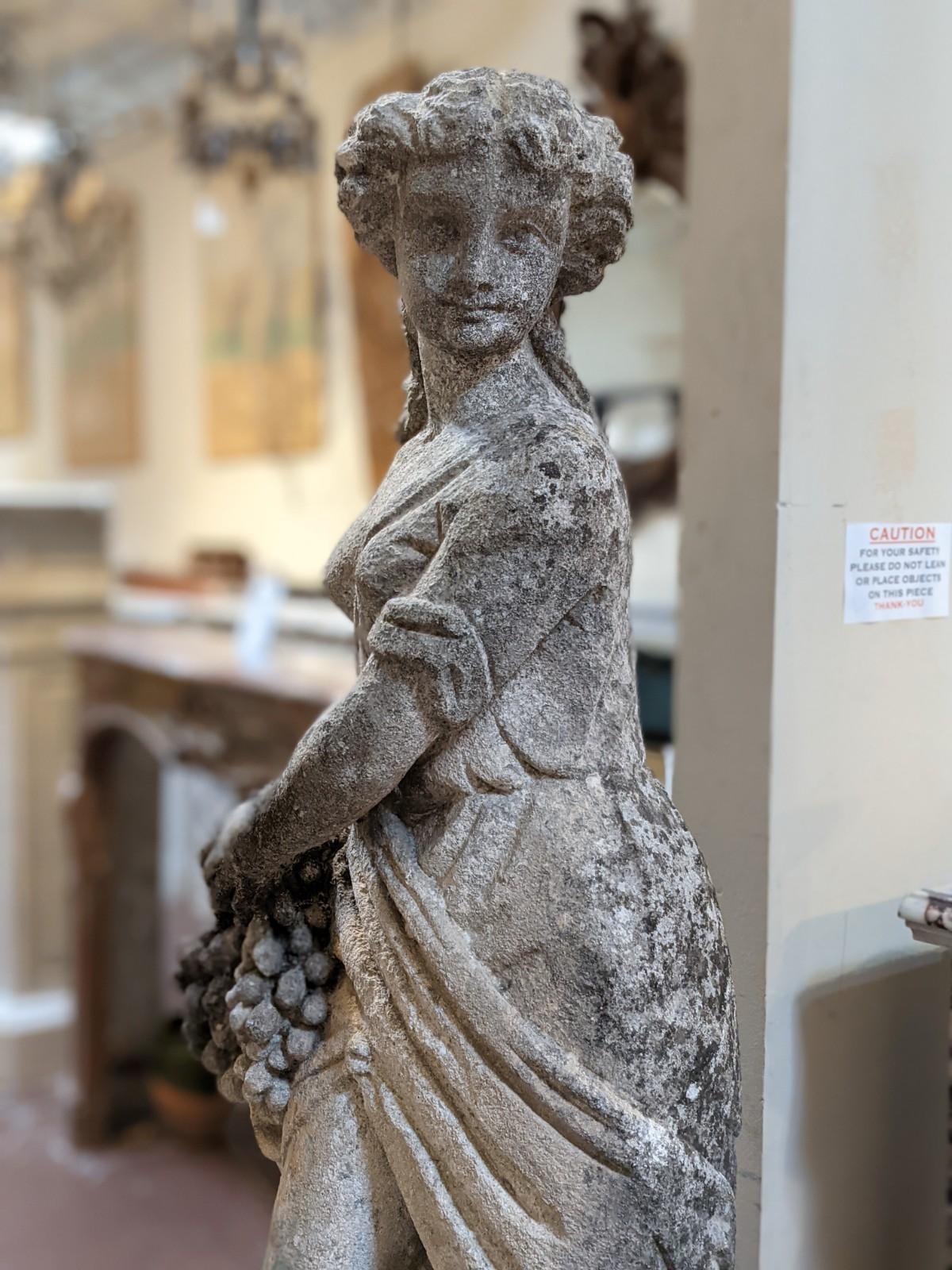 This hand carved limestone statue origins from Italy, circa 1880.

Beautiful small details.

 