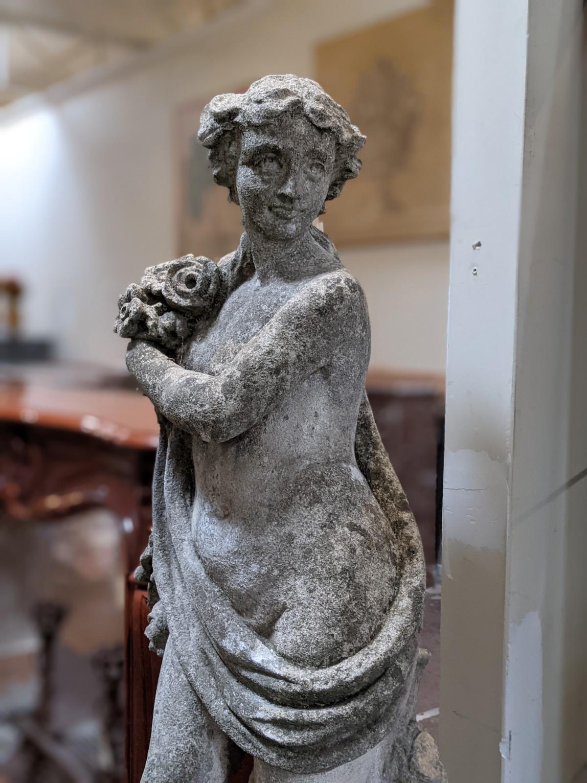 This hand carved limestone statue origins from Italy, circa 1880.