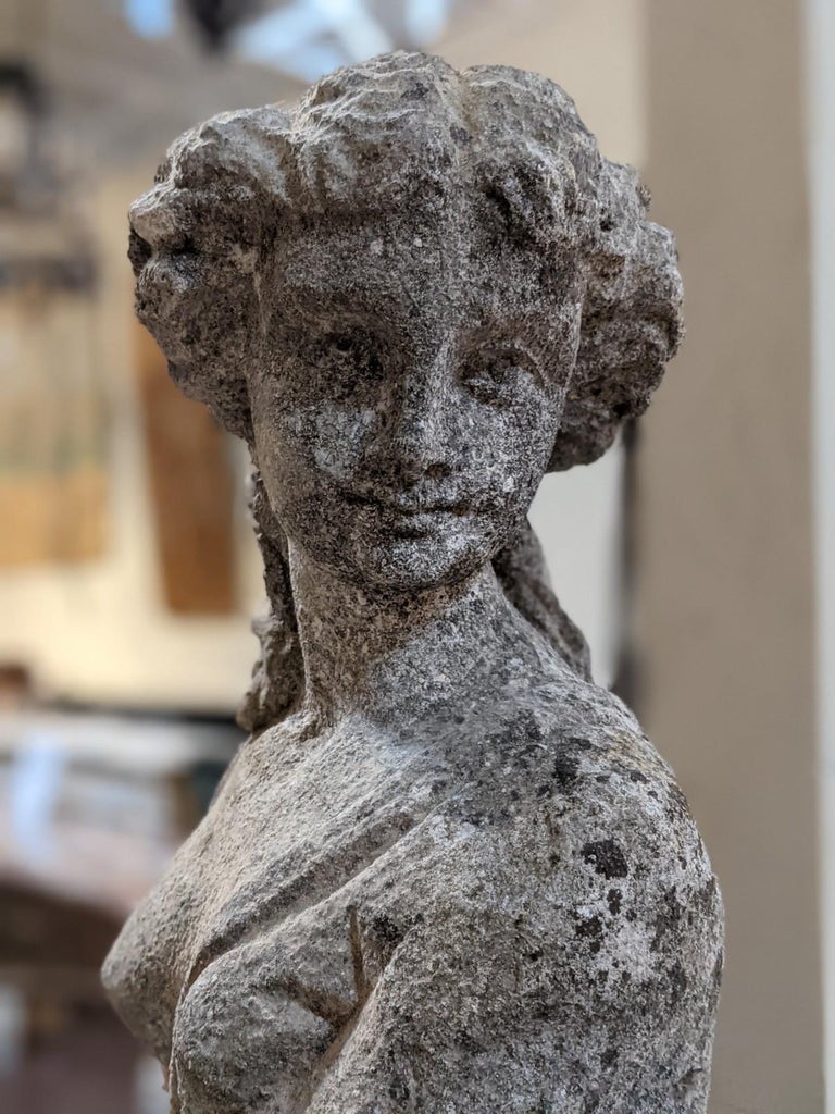 Italian Hand Carved Limestone Statue For Sale at 1stDibs
