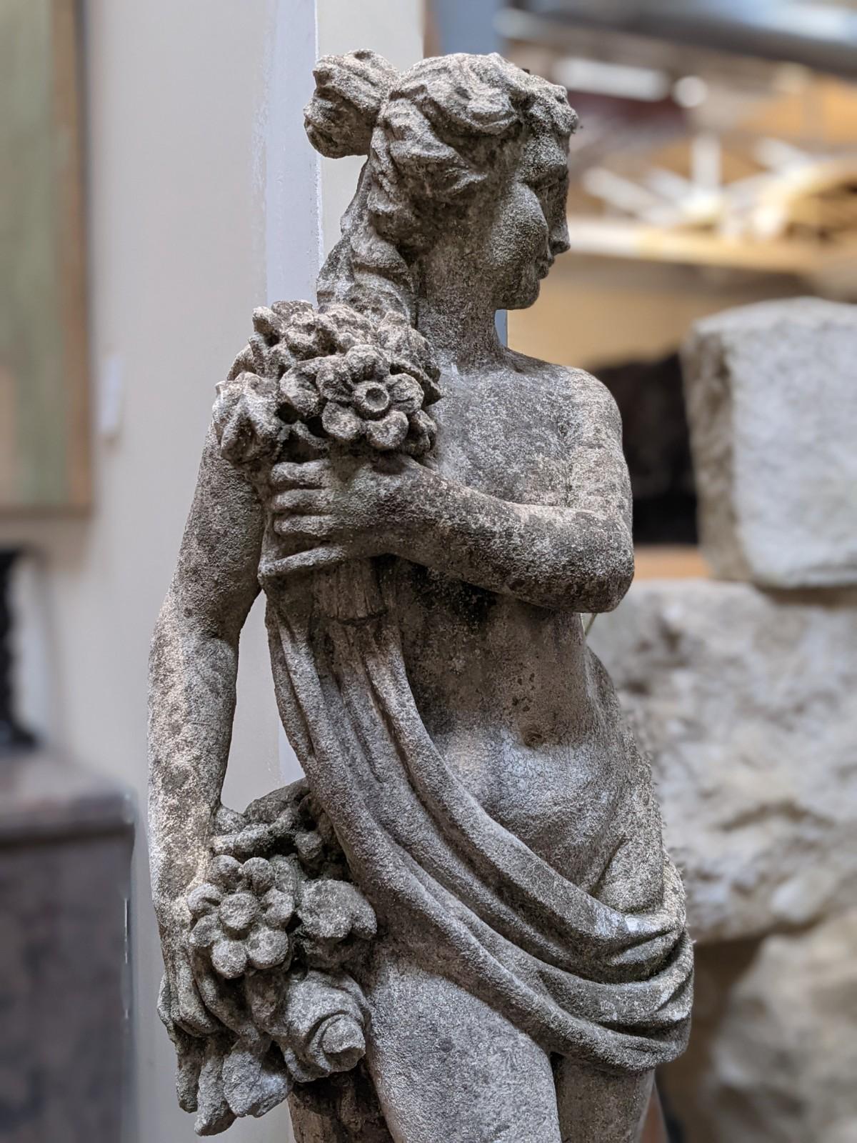 Italian Hand Carved Limestone Statue In Good Condition In Dallas, TX