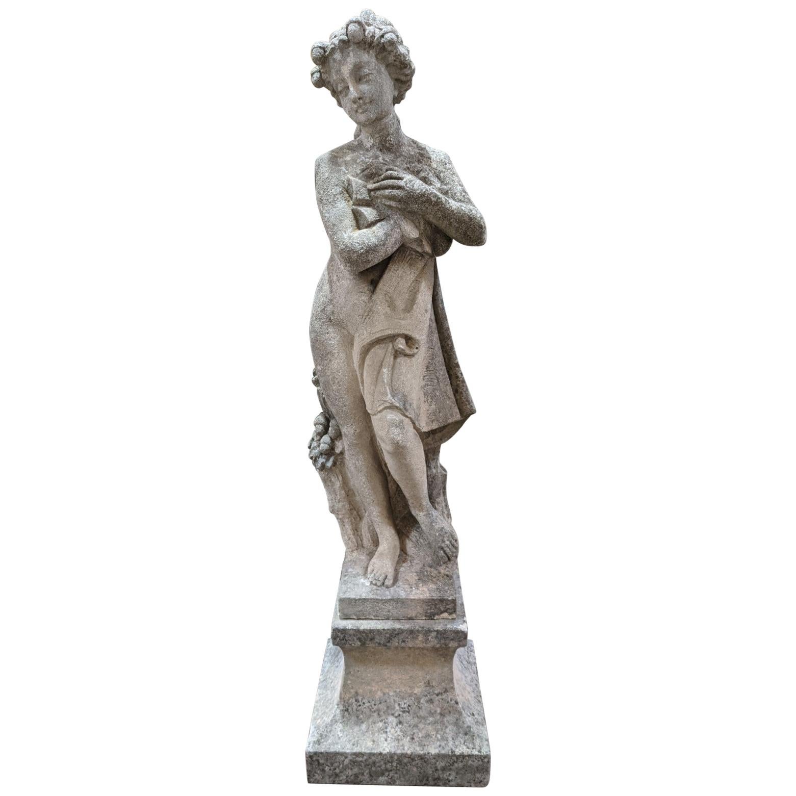 Italian Hand Carved Limestone Statue For Sale