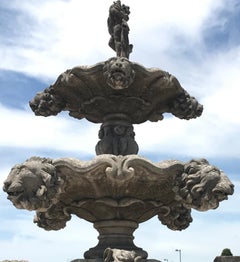 Italian Hand Carved Limestone Tiered Monumental Water Fountain