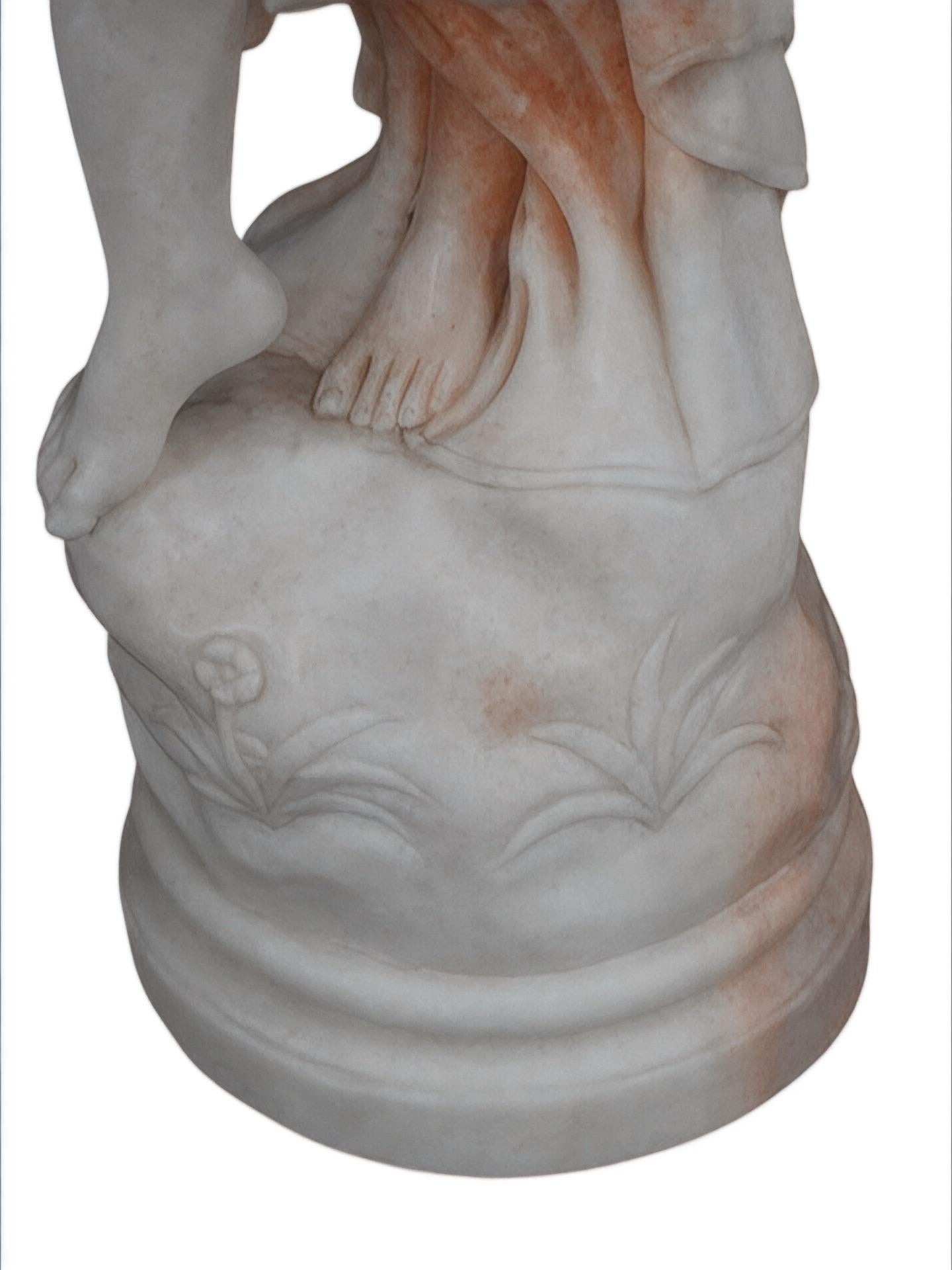 Italian Hand Carved Marble Figure of a Lady With Cherubs For Sale 1