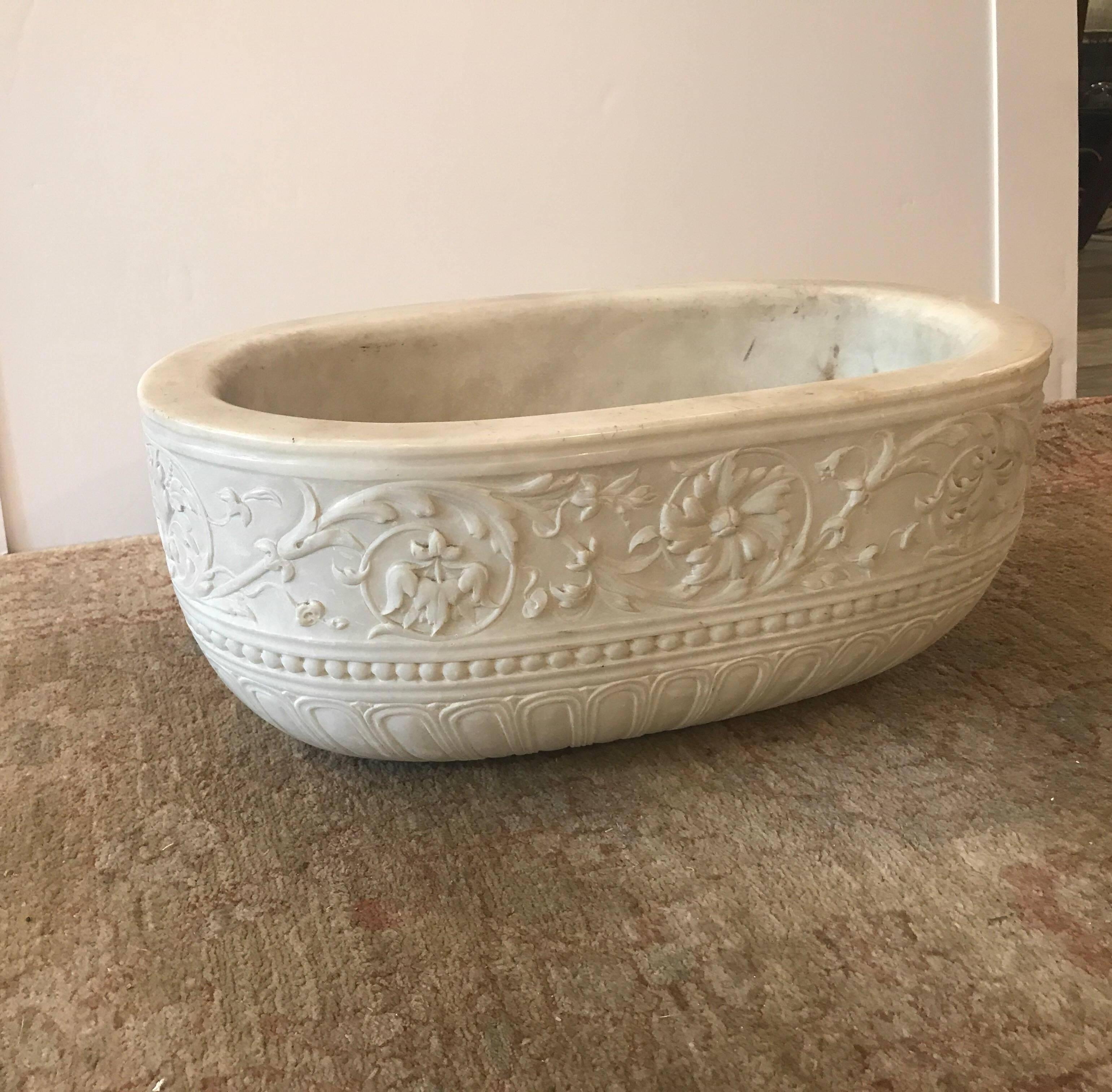 Renaissance Revival Italian Hand-Carved Marble Sink Basin Fountain