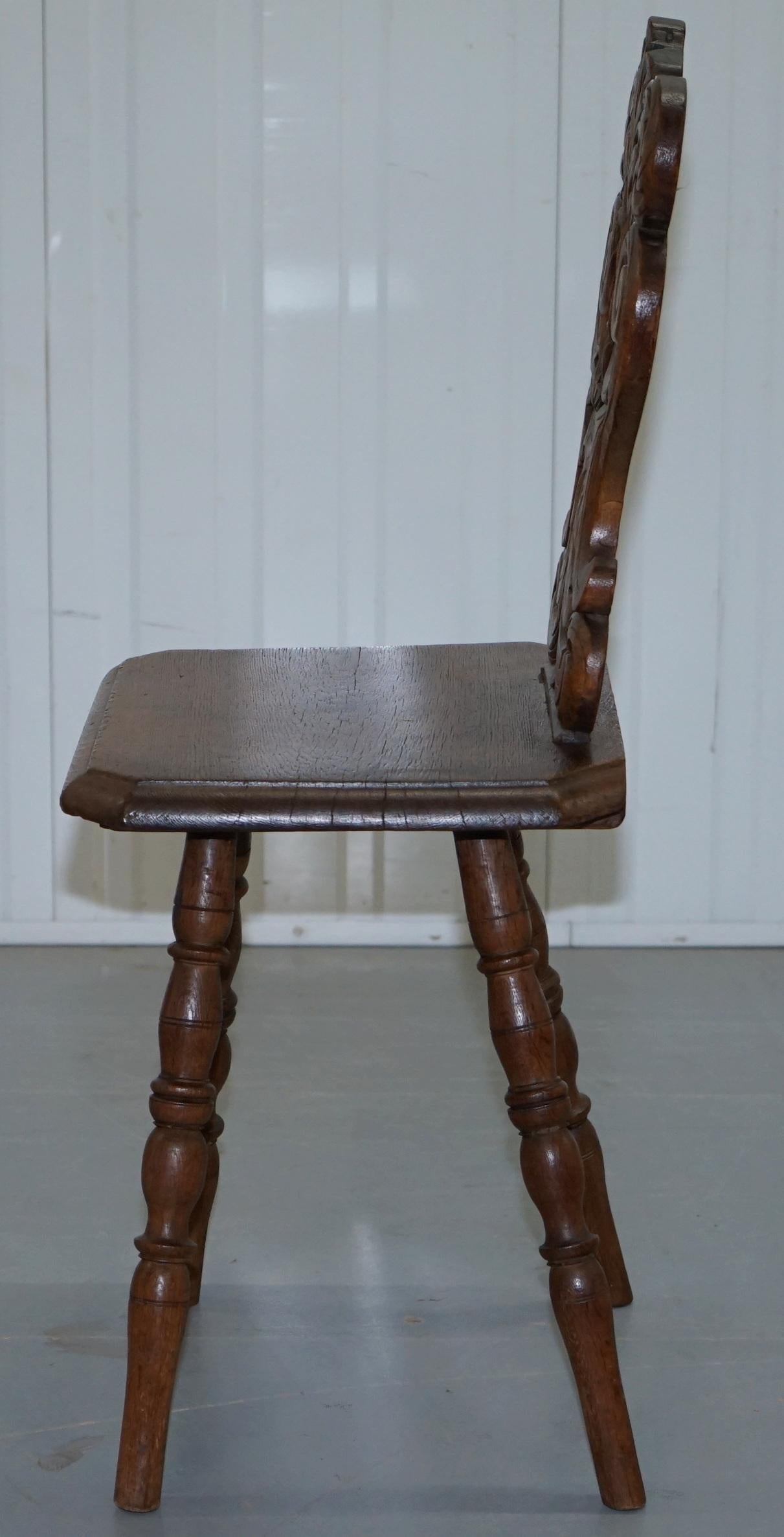 Italian Hand Carved Oak Hall Chair with Ornate Wood Floral Cresting Back Rest 6