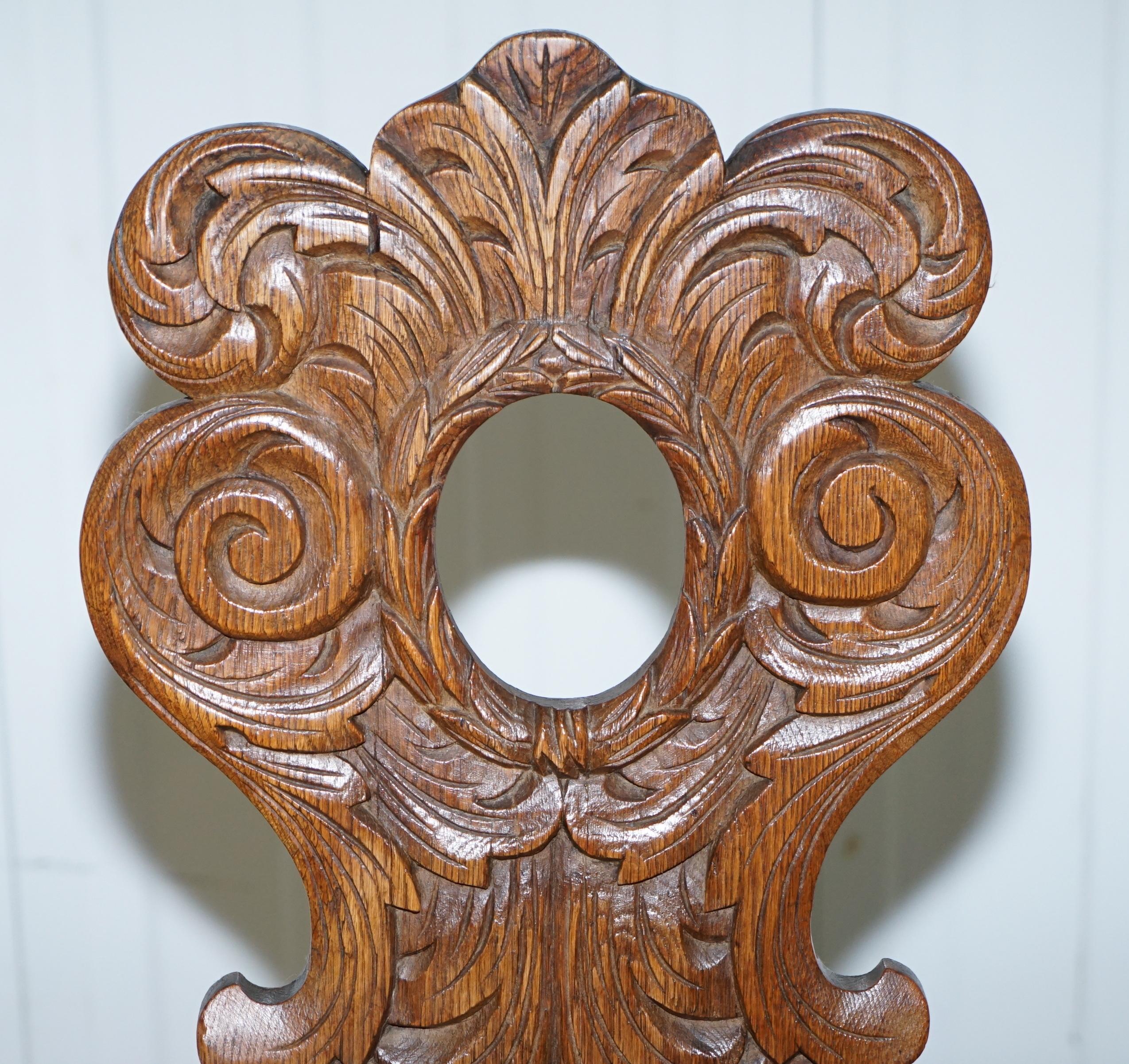Victorian Italian Hand Carved Oak Hall Chair with Ornate Wood Floral Cresting Back Rest