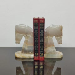Italian Hand Carved Onyx Deco Style Horse Head Bookends
