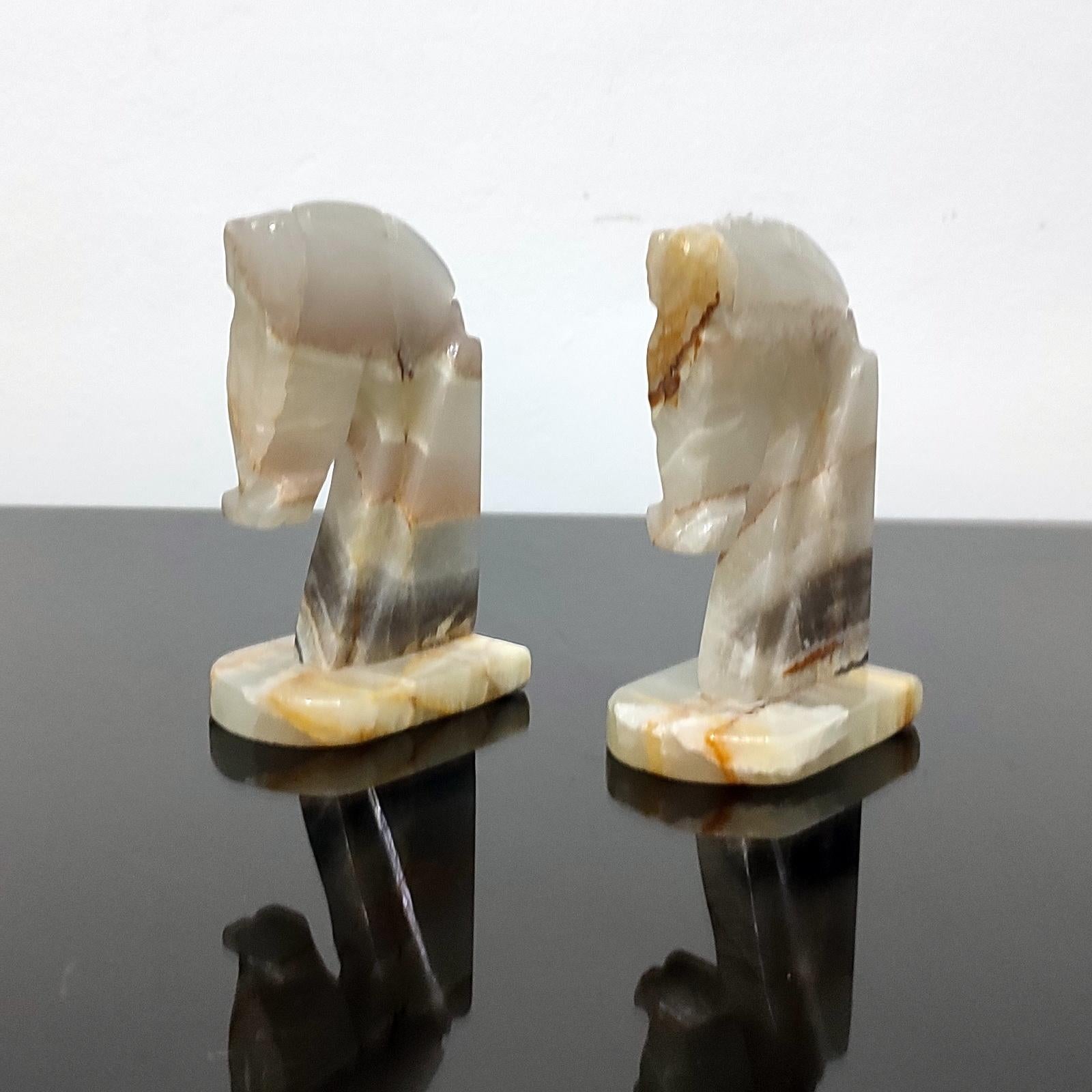 Hand-Carved Italian Hand Carved Onyx Deco Style Horse Head Bookends For Sale