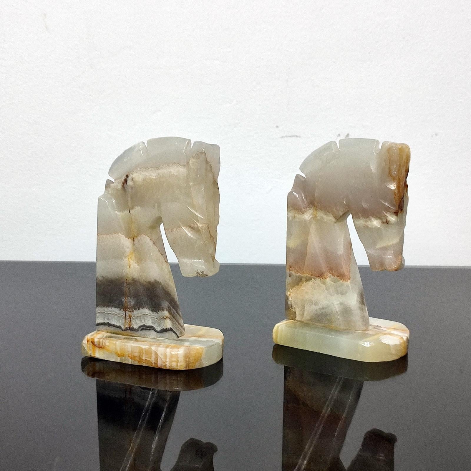 Mid-20th Century Italian Hand Carved Onyx Deco Style Horse Head Bookends For Sale