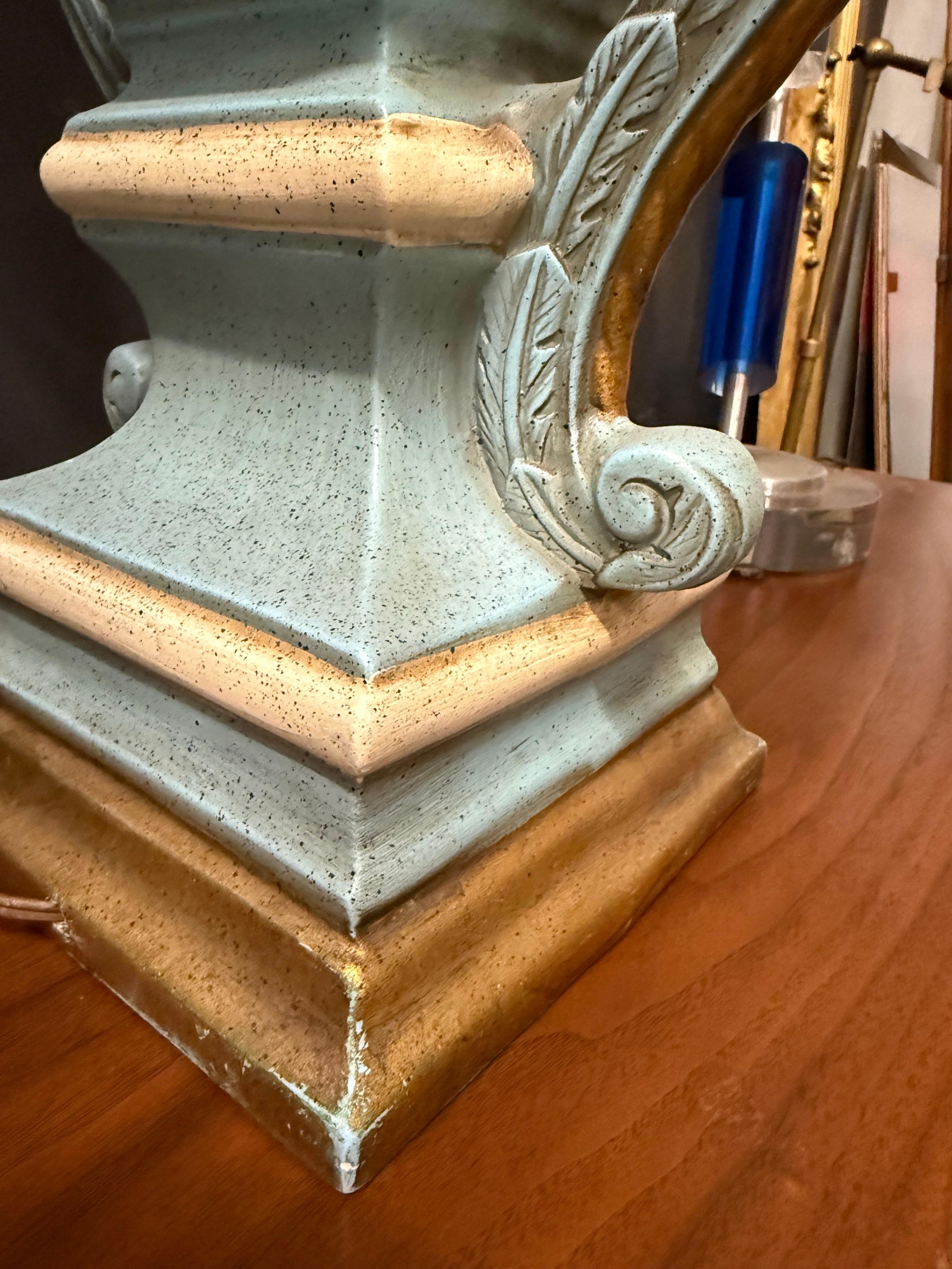 Italian Hand Carved, Painted and Gilt Wood Lamps in Turquoise and Gold, a Pair For Sale 6