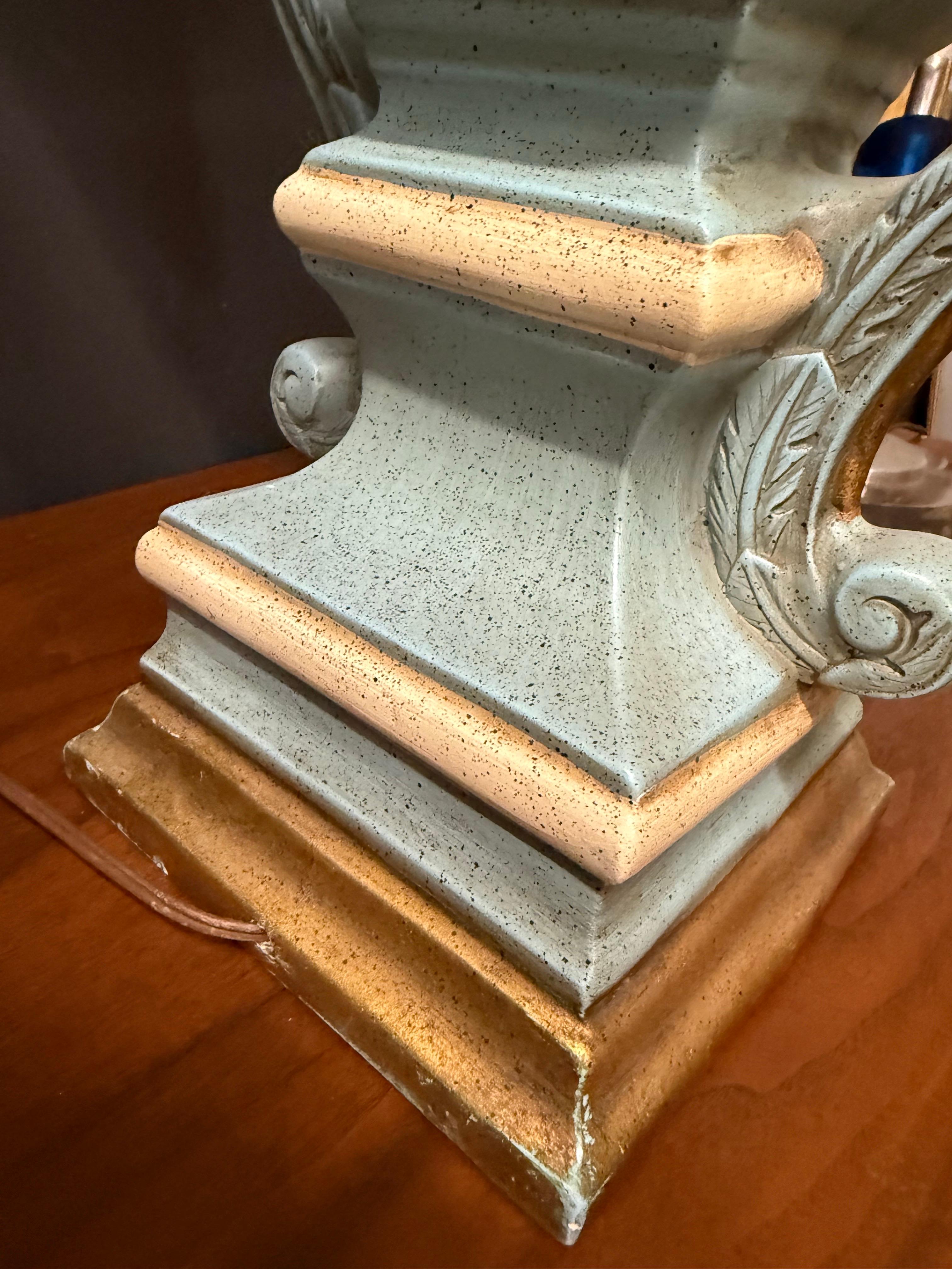 Italian Hand Carved, Painted and Gilt Wood Lamps in Turquoise and Gold, a Pair For Sale 9