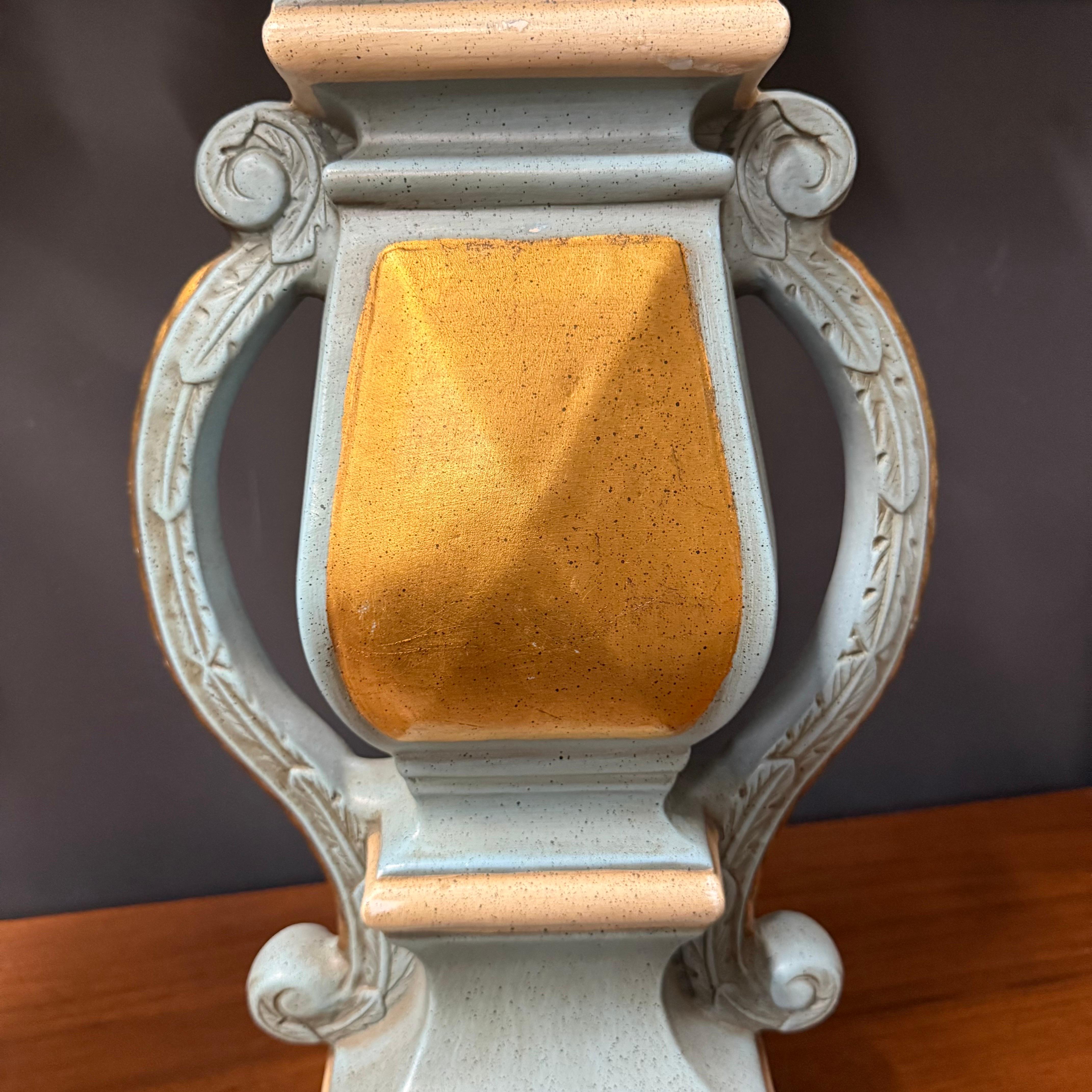 Italian Hand Carved, Painted and Gilt Wood Lamps in Turquoise and Gold, a Pair For Sale 12