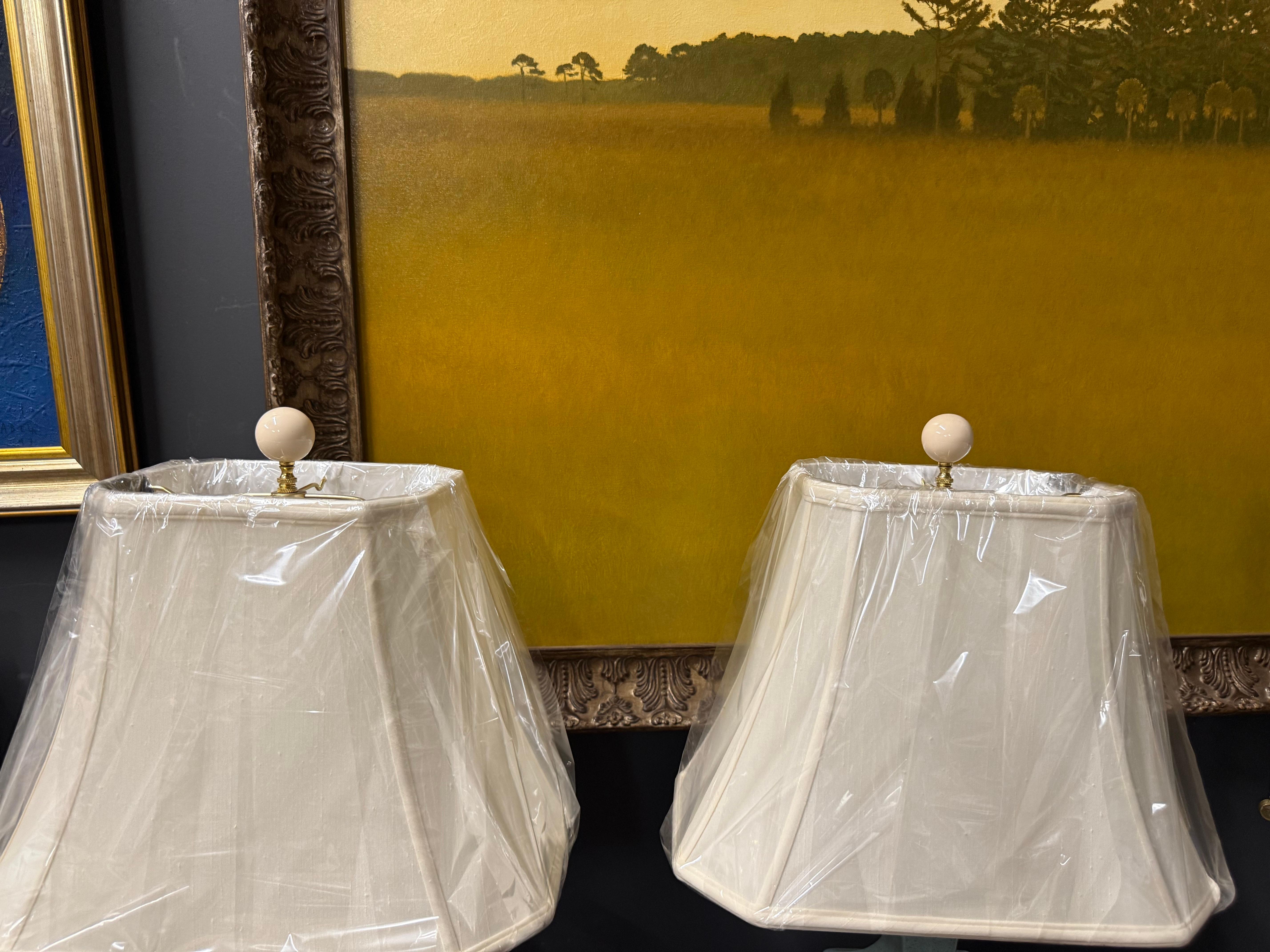 20th Century Italian Hand Carved, Painted and Gilt Wood Lamps in Turquoise and Gold, a Pair For Sale