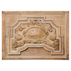 Italian Hand-Carved Raised Wood Panel Wall Plaque W/Shell at Center, 19th C