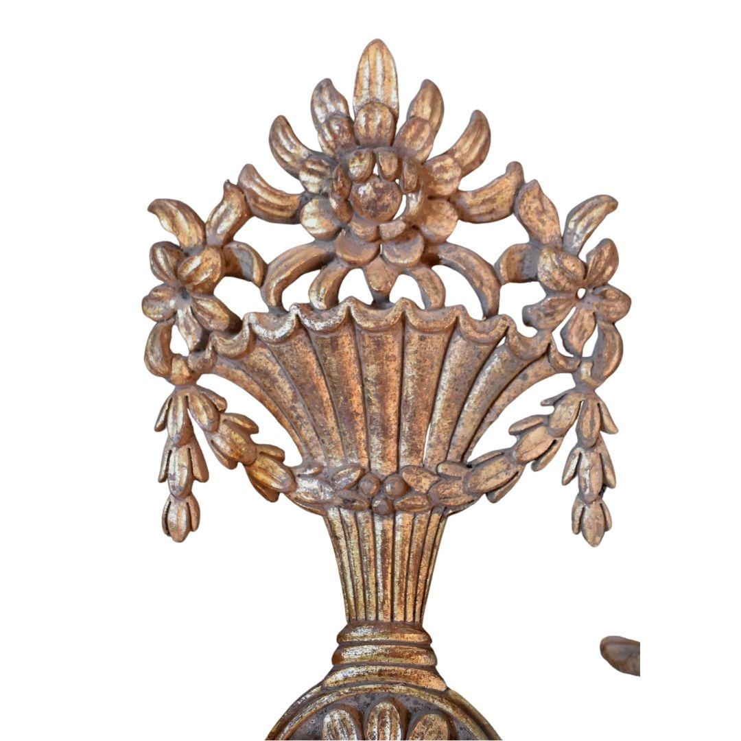 Hand-Carved Italian Hand Carved Sconces, Gold Finish For Sale