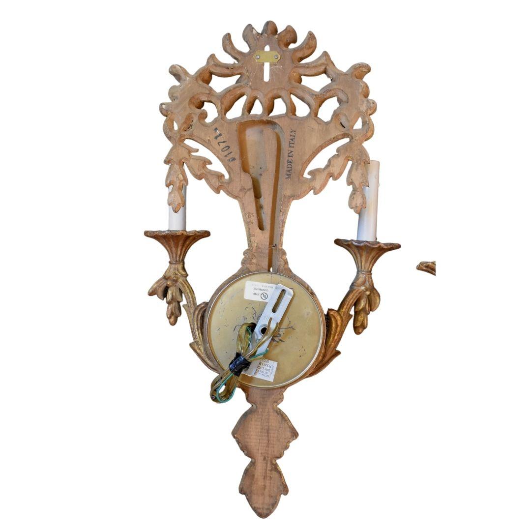 Wood Italian Hand Carved Sconces, Gold Finish For Sale