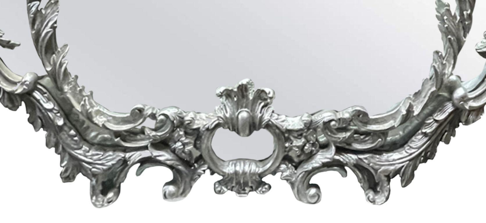Italian Hand Carved Silver Leaf Finish Mirror, 20th Century In Good Condition For Sale In Los Angeles, CA