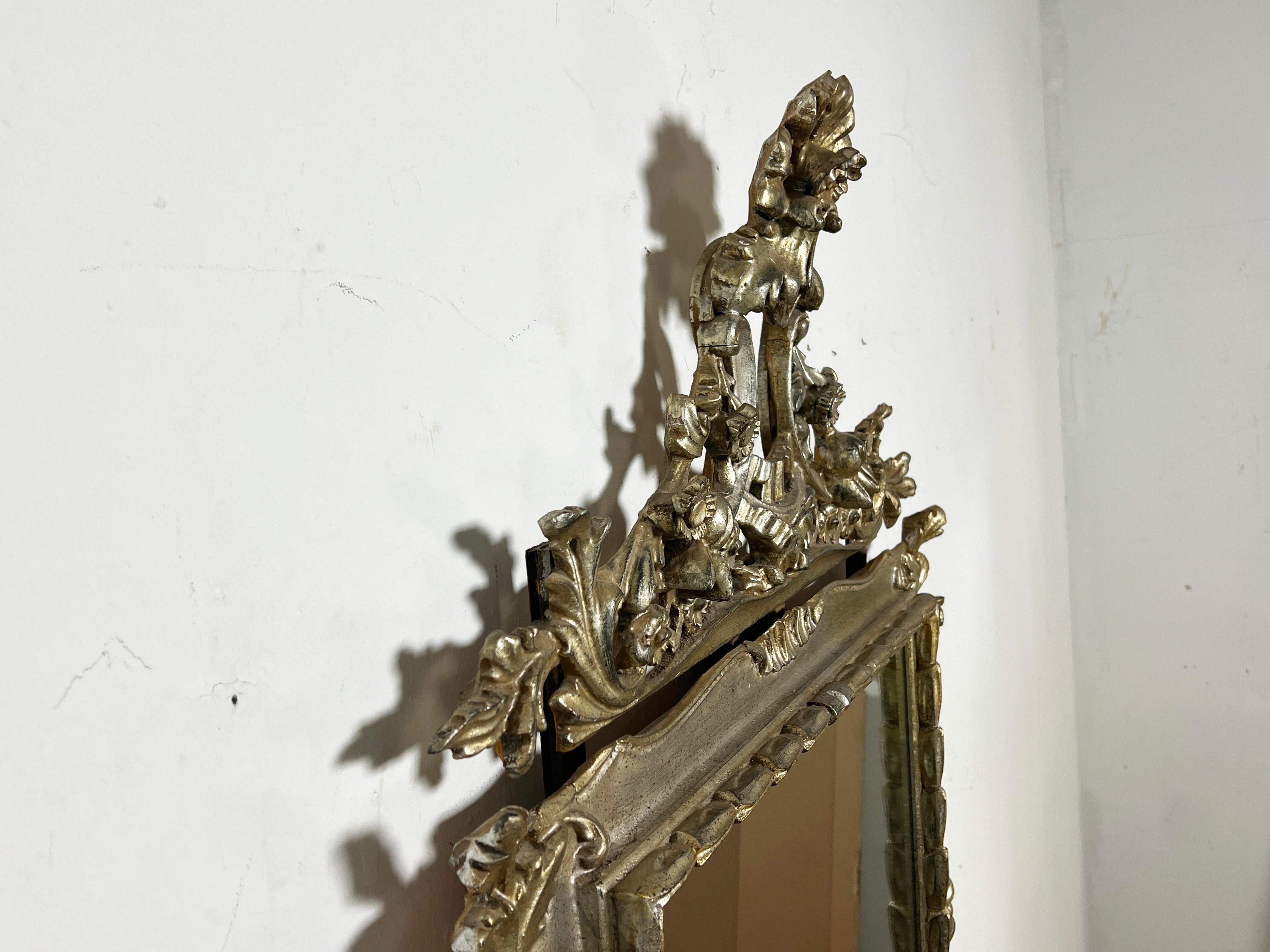 Miroir italien à feuilles d'argent sculptées à la main CIRCA 1950s en vente 4