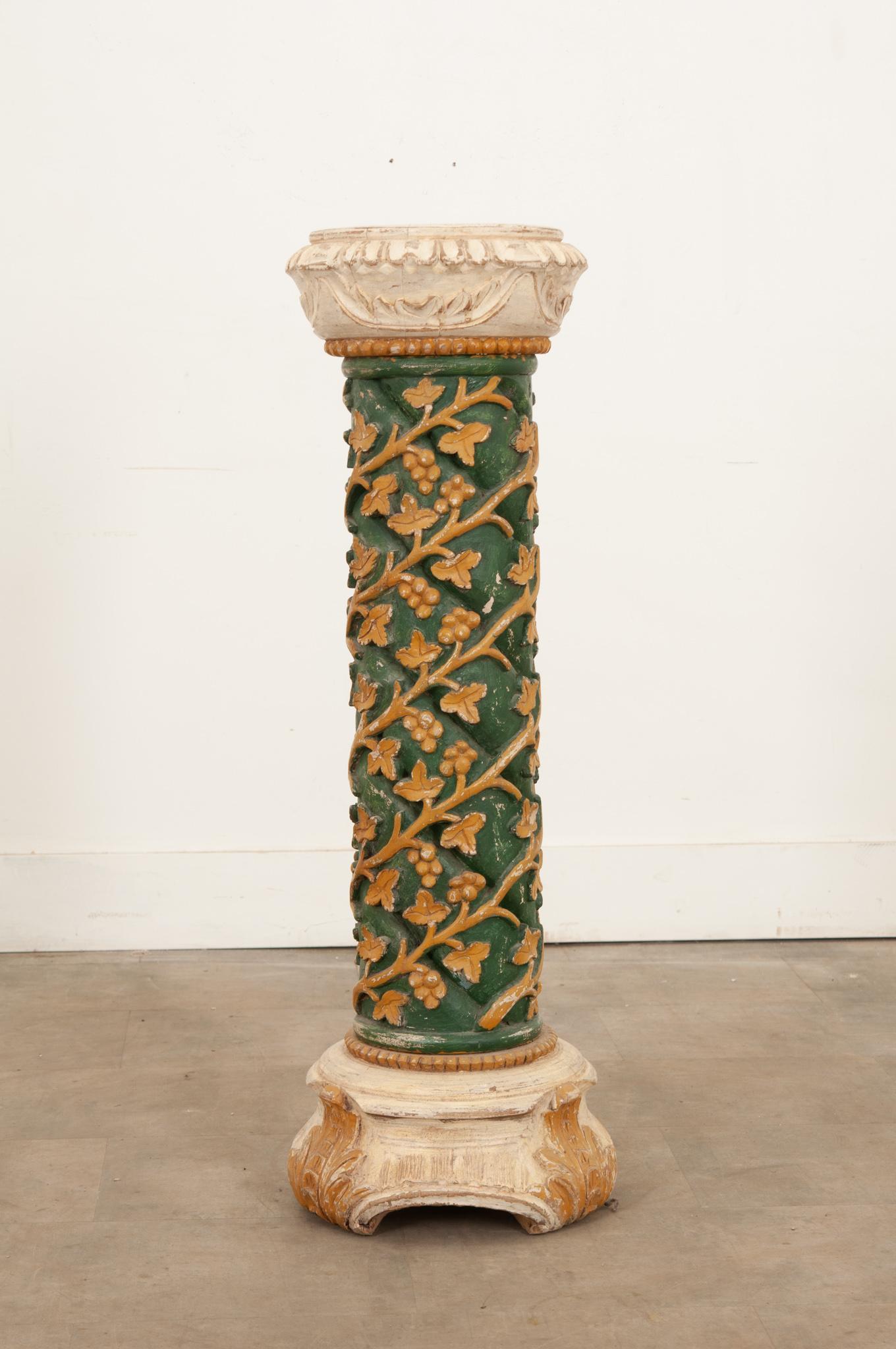 Baroque Revival Italian Hand Carved Solid Wood Column