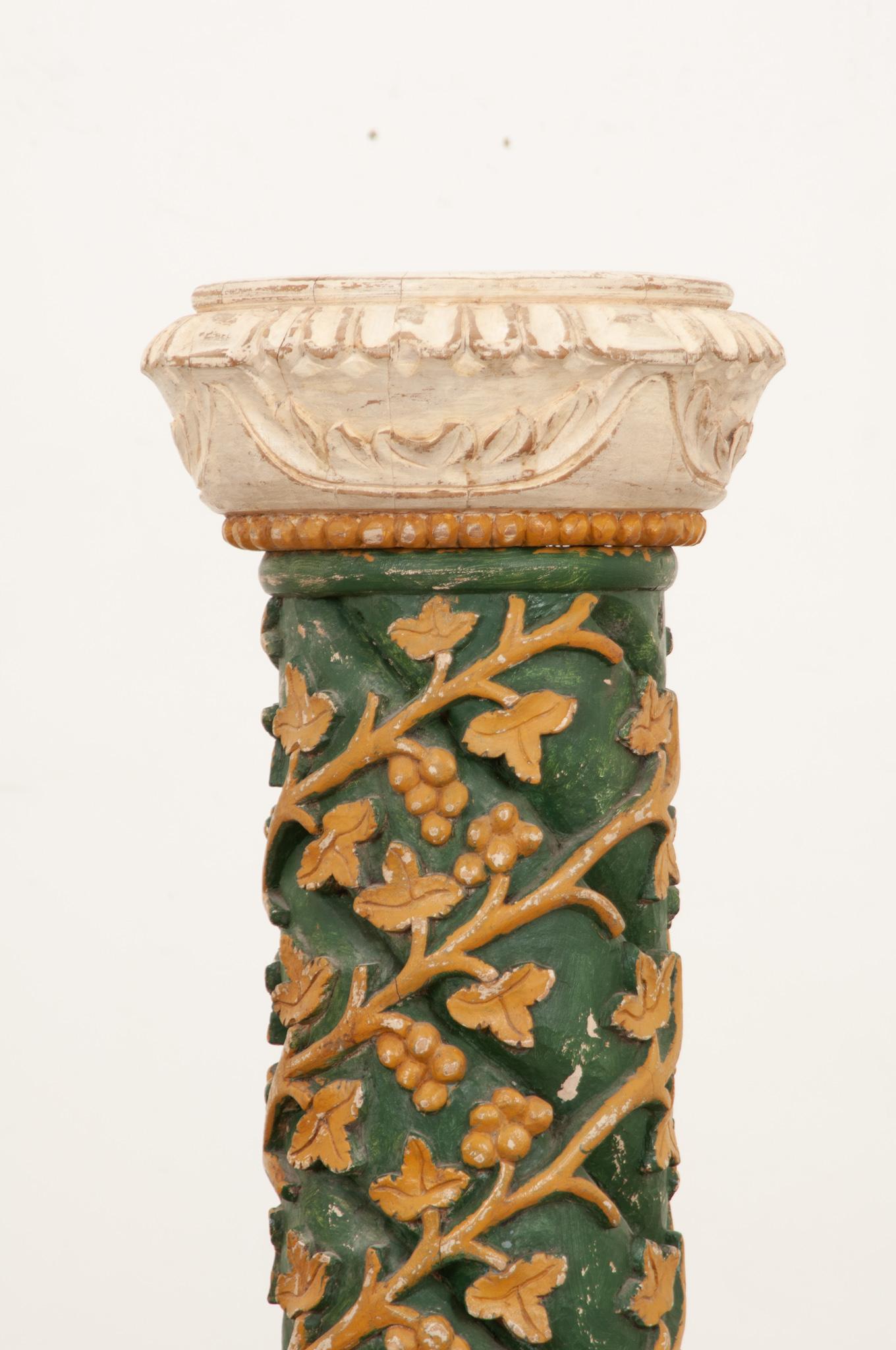 Hand-Carved Italian Hand Carved Solid Wood Column