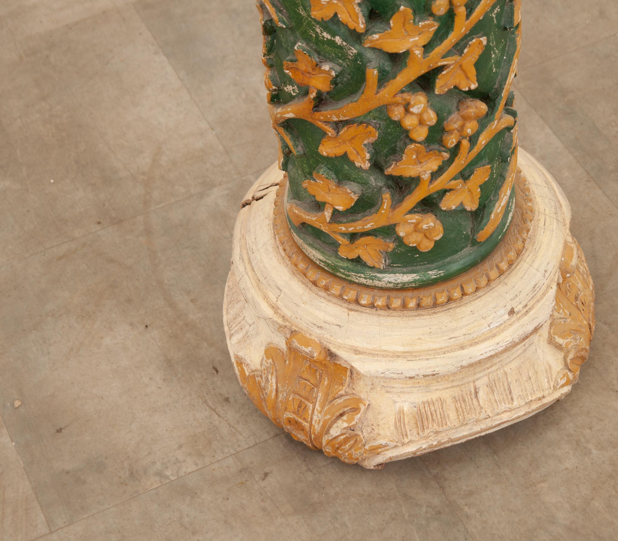 Italian Hand Carved Solid Wood Column In Good Condition In Baton Rouge, LA