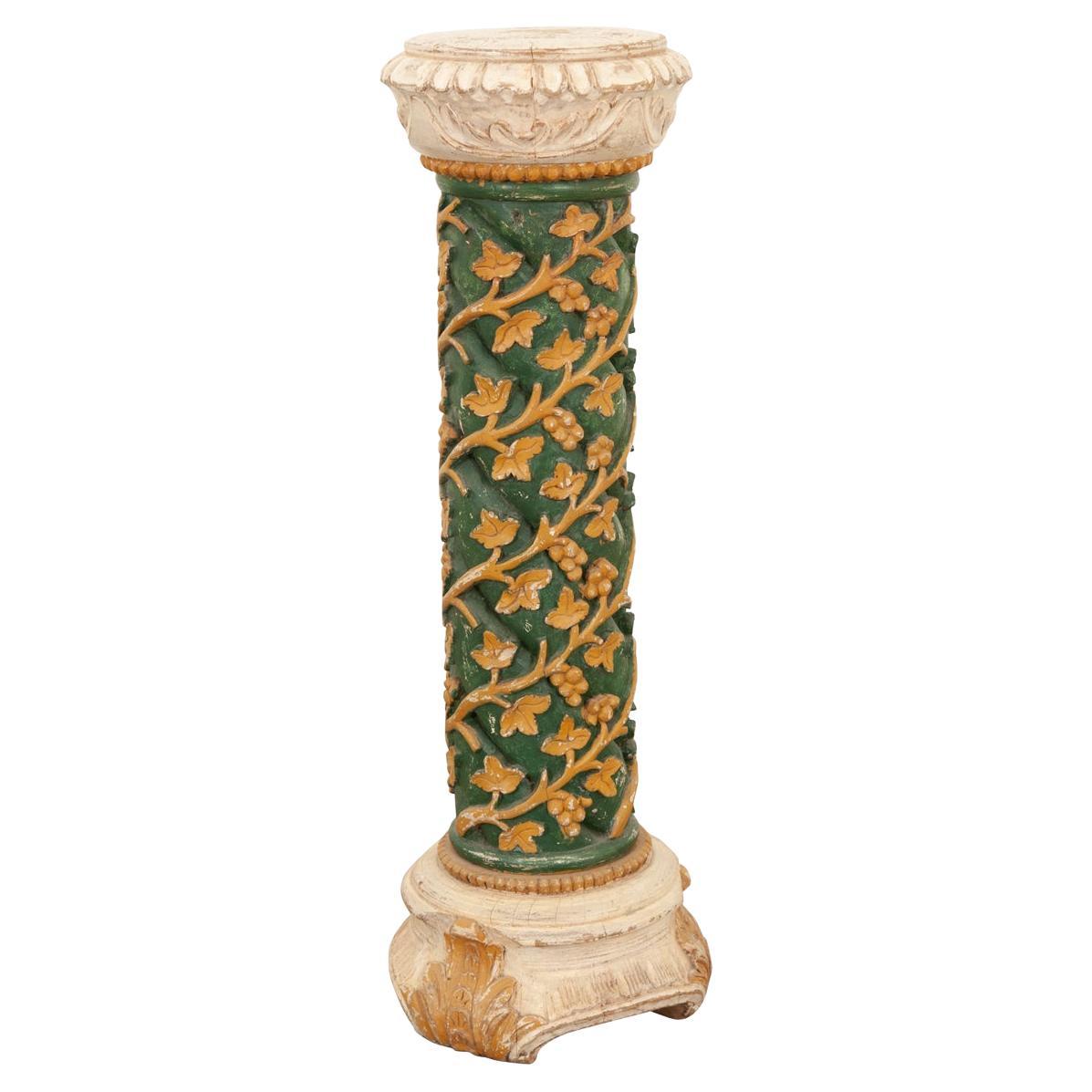 Italian Hand Carved Solid Wood Column