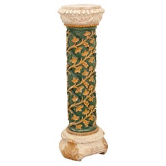 Vintage Italian Hand Carved Solid Wood Column