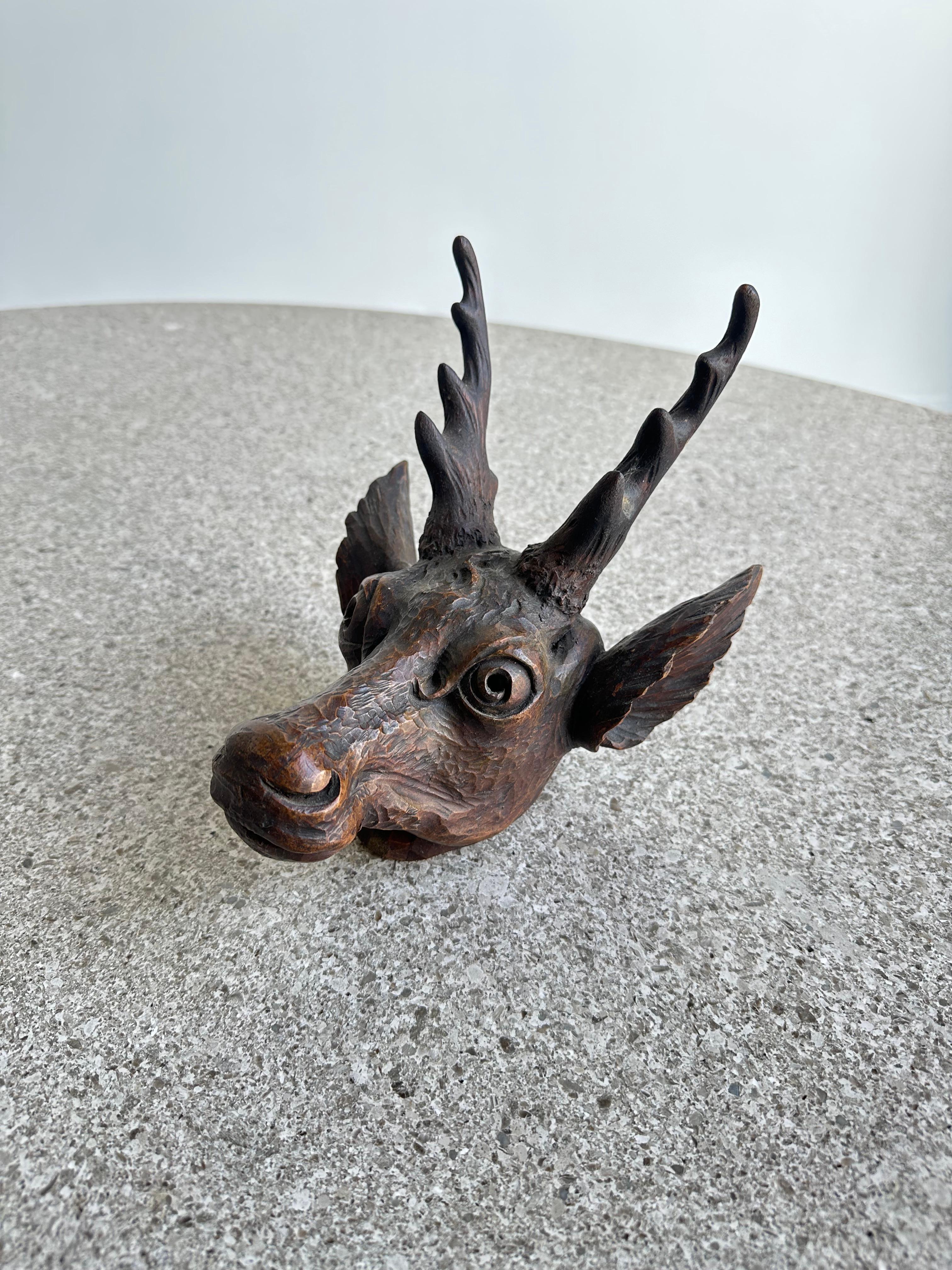 Mid-Century Modern Italian Hand Carved Timber Deer Head Sculpture For Sale